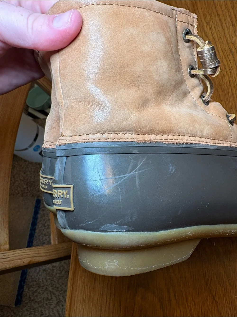 Sperry Saltwater Duck Boots Tan Leather Dark Brown Waterproof Rain Boots Size 8